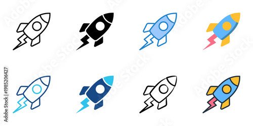 Startup icons set multiple style collection. Editable stroke 
