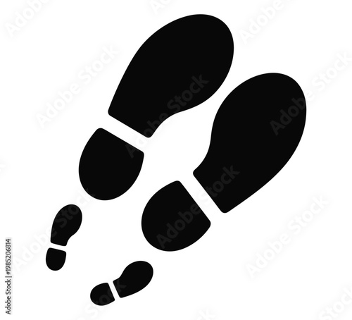 Human footprint silhouette vector set, shoe sole prints and footsteps for tracking, walking path, forensic, and movement concept design