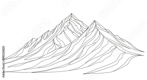 Hand drawn mountain ridge sketch with peaks.
