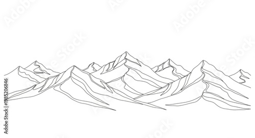 Hand drawn mountain range sketch with peaks ridge.