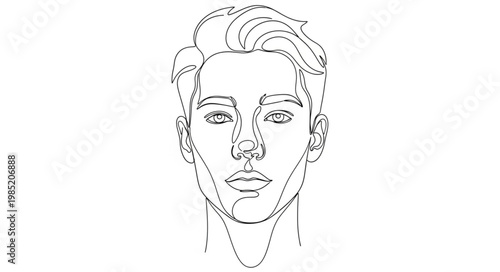 Hand Drawn Minimalist Male Face Portrait Sketch.