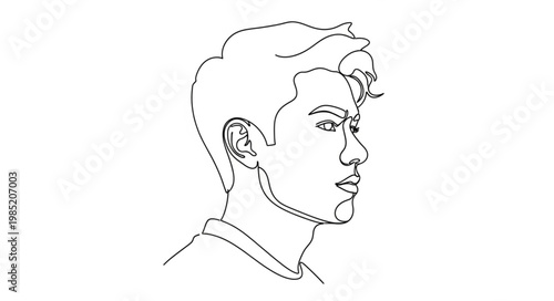 Hand drawn line art male profile portrait study.