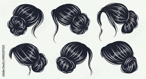 Hand drawn female hair bun sketches in various styles.