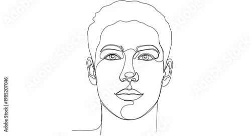 Hand drawn female face frontal line portrait sketch.