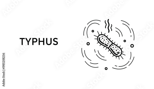 Typhus bacteria icon illustration in minimalist line art style with "Typhus" text.