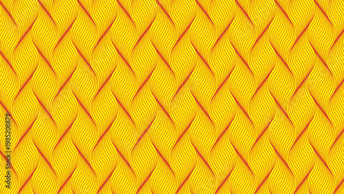 Seamless abstract red and yellow wavy line pattern with elegant braided rope texture background.