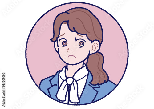 スーツ姿の若い女性の表情のアイコン　困り顔