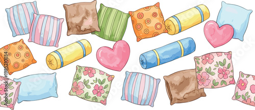 Colorful Decorative Pillow Set with Various Patterns and Shapes for Home Décor, Interior Design, and Bedroom Styling