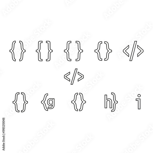 Programming brackets and code symbols icon set