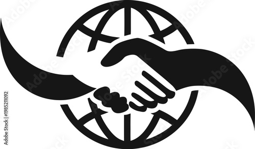 Global Business Handshake Silhouette Representing International Partnership Collaboration Corporate Unity Minimalist Vector Design Transparent Background Premium Illustration