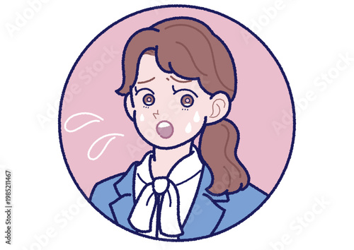 スーツ姿の若い女性の表情のアイコン　焦り