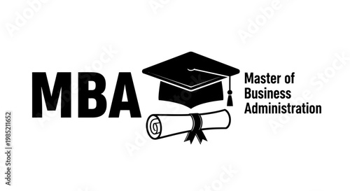 Master of Business Administration MBA Degree Concept with Graduation Cap.