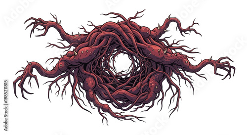 Abstract Red Organic Network with Tentacles and Claws, Surreal Horror Concept