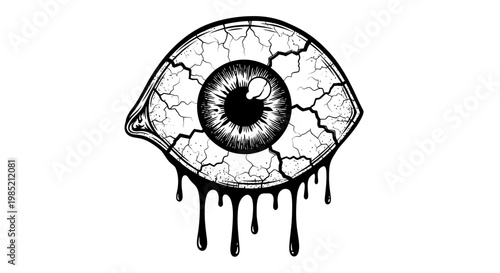 Creepy dripping eyeball illustration, horror, macabre, surreal art