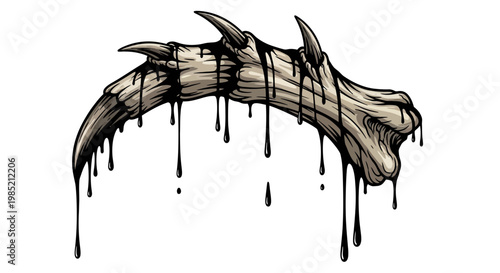 Dragon Bone Creature Head with Dripping Black Liquid