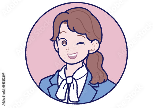 スーツ姿の若い女性の表情のアイコン　ウインク