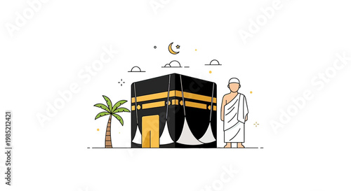 Man Standing Near Kaaba During Hajj Pilgrimage.