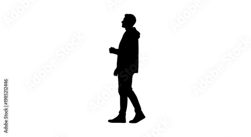 Man Walking with Phone in Hand Silhouette.