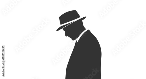Man Wearing Suit and Fedora Hat Silhouette.