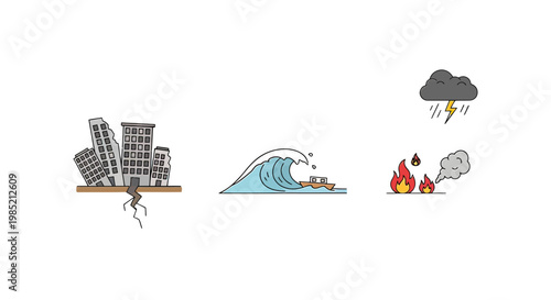 Natural Disaster Icons Earthquake Hurricane Wildfire.