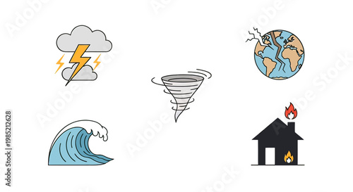 Natural Disaster Icons Storm Weather Symbols.