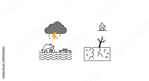 Natural Disasters Flood Fire Drought Illustration.