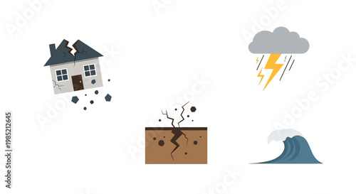 Natural Disasters Earthquake Hurricane Damage Destruction.