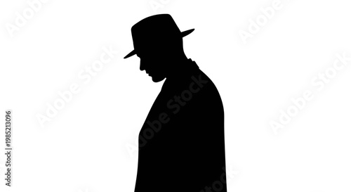 Silhouette of a man wearing a hat.