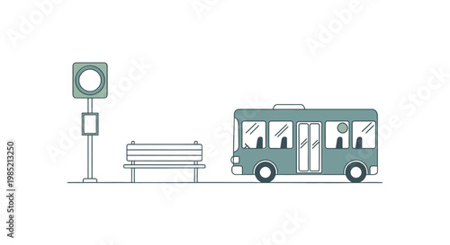Simple Illustration of a Bus at Station.