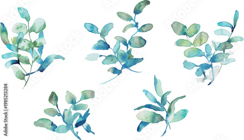 水彩画。水彩タッチのリーフイラスト。夏の緑の葉っぱフレーム。ベクター化された水彩イラスト。Watercolor painting. Watercolor-style leaf illustration. Summer green leaf frame. Vectorized watercolor illustration.