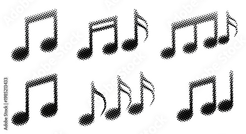 Musical Notes Halftone Pattern, Retro Music Symbols, Vintage Sound Elements