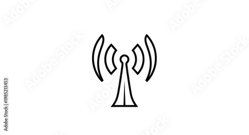 Simple line art icon of a broadcast antenna emitting radio waves on a white background