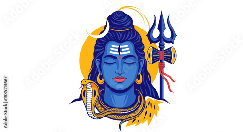 Lord Shiva: Hindu Deity with Third Eye, Serpent, and Trident - Illustration