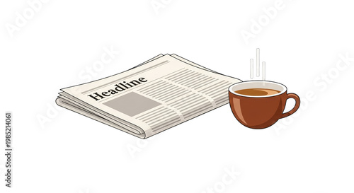 Morning Newspaper Headline and Hot Coffee Cup with Steam