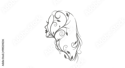 Woman Face Sketch with Flowing Hair.