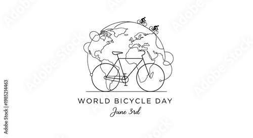 World Bicycle Day Illustration with Globe and Bike.