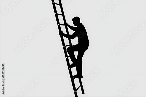 Silhouette a worker is climbing a ladder