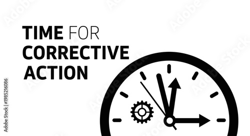 Time for corrective action business concept. Clock and gear vector illustration for problem solving and management.