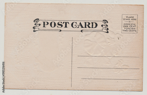 Vintage Blank Postcard Back with cancellation stamp