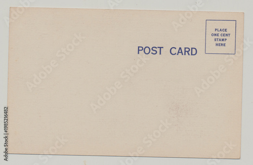 Vintage Blank Postcard Back with cancellation stamp