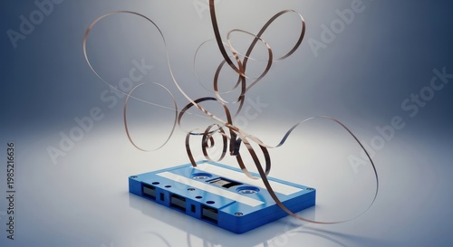 Cassette tape with flying ribbons.