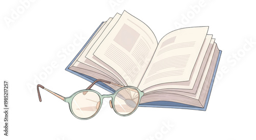 Open Book and Reading Glasses - Education, Knowledge, Literature