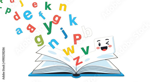 Open Book With Colorful Letters Floating Out, Education And Creativity Concept