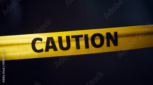 Caution tape warning sign yellow tape safety hazard barrier crime scene tape stretches across dark background