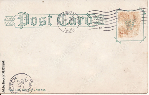 Vintage Blank Postcard Back with cancellation stamp