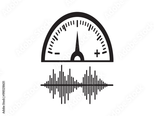 Sound level meter icon with waveform display measuring audio intensity and frequency