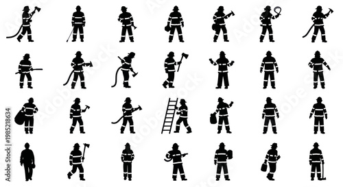 Firefighter Silhouettes Collection: Action Poses, Equipment & Uniforms