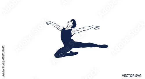 Elegant Male Ballet Dancer Leaping Gracefully in Dark Blue Leotard