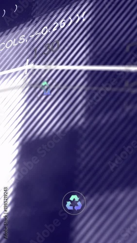 View panning up right, animated dashboard tracing chart, marking CO2 bubble to show eco metrics