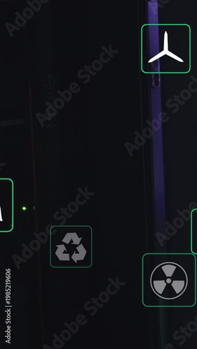 Vertical video: LEDs pulsing, starting icons shifting and fading over dark panel, showing power